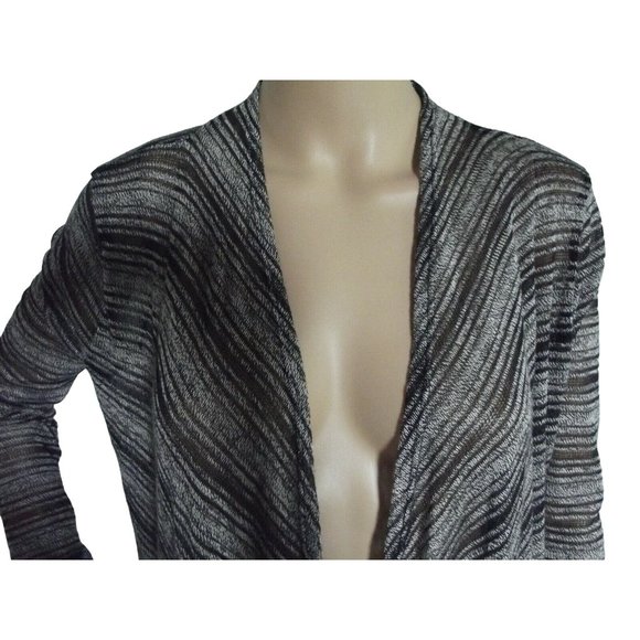 Super Nova Size Large Black & White Lightweight Cascading Cardigan Sweater L - Picture 2 of 6
